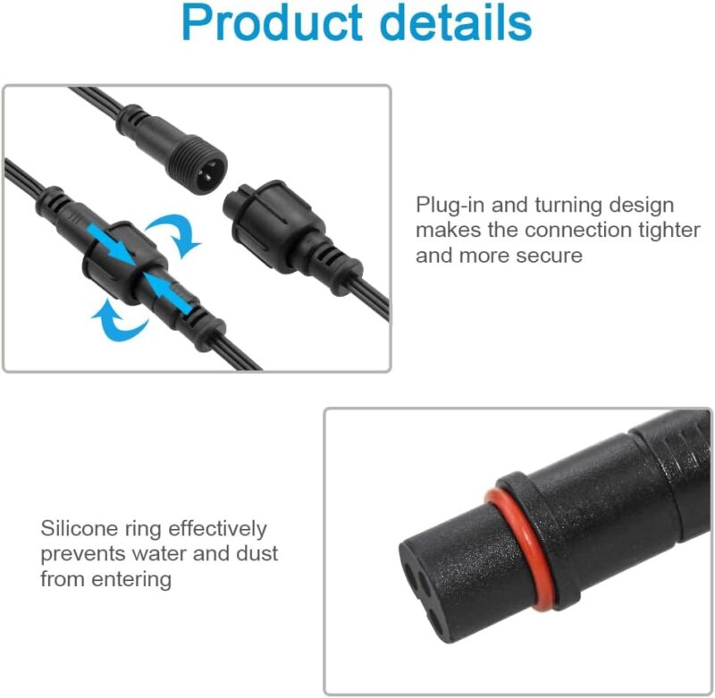 ALITOVE 6.56ft 3 Pin Extension Cable Wire with Male Female X-Connector 18AWG Power Cord IP68 Waterproof for B0923SDR5T B0CM95W84B B0CW9NQ12K B0CM976SKW WS2811 Pixel String Light(2 Pack) - Image 3