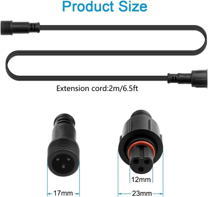 ALITOVE 6.56ft 3 Pin Extension Cable Wire with Male Female X-Connector 18AWG Power Cord IP68 Waterproof for B0923SDR5T B0CM95W84B B0CW9NQ12K B0CM976SKW WS2811 Pixel String Light(2 Pack) - Image 5