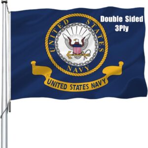 US Navy Emblem Flag 3x5 Outdoor Double Sided - Heavy Duty Polyester United State Navy Naval Military Flags with 2 Brass Grommets 4 Rows Stitched 3x5FT