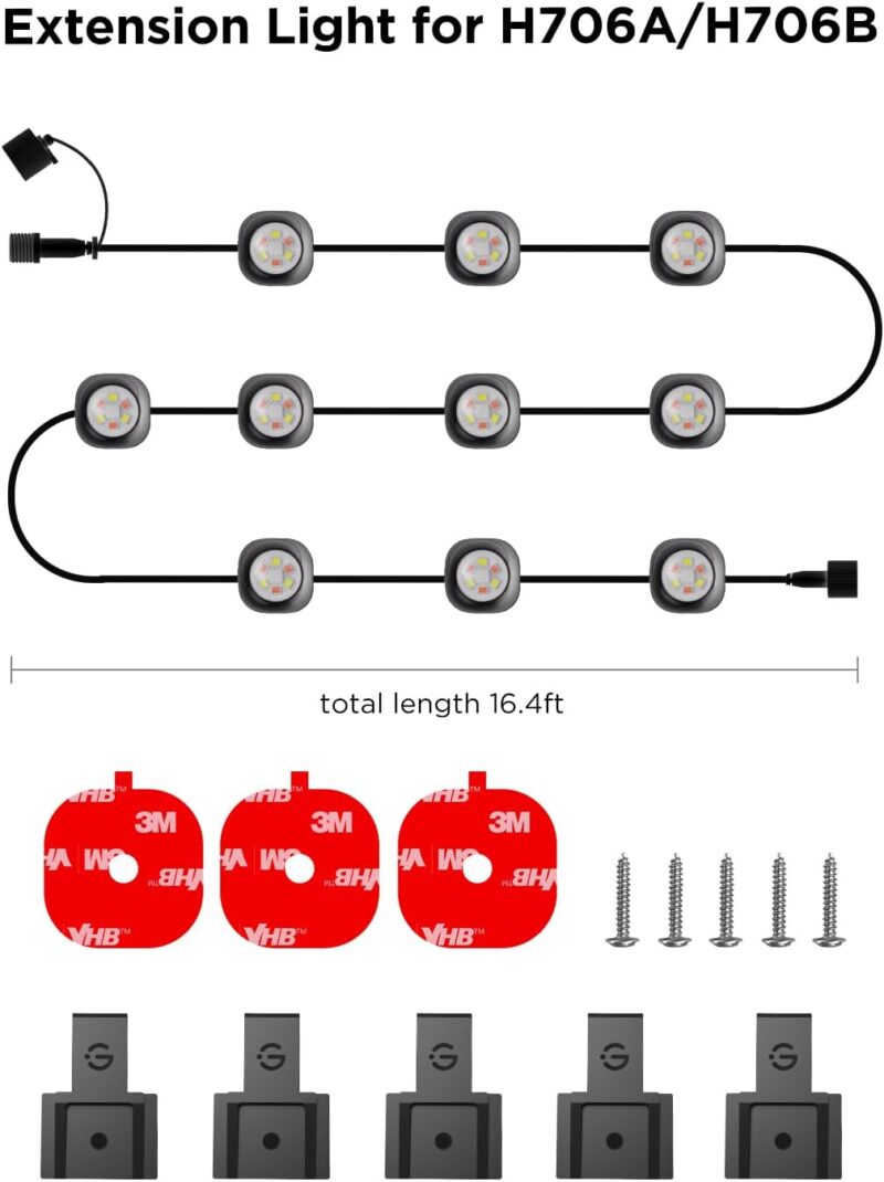 Govee 16.4ft Extension Lights with Clips and VHB Glue Only Permanent Outdoor Lights Pro H706A and H706B Black Version - Image 2