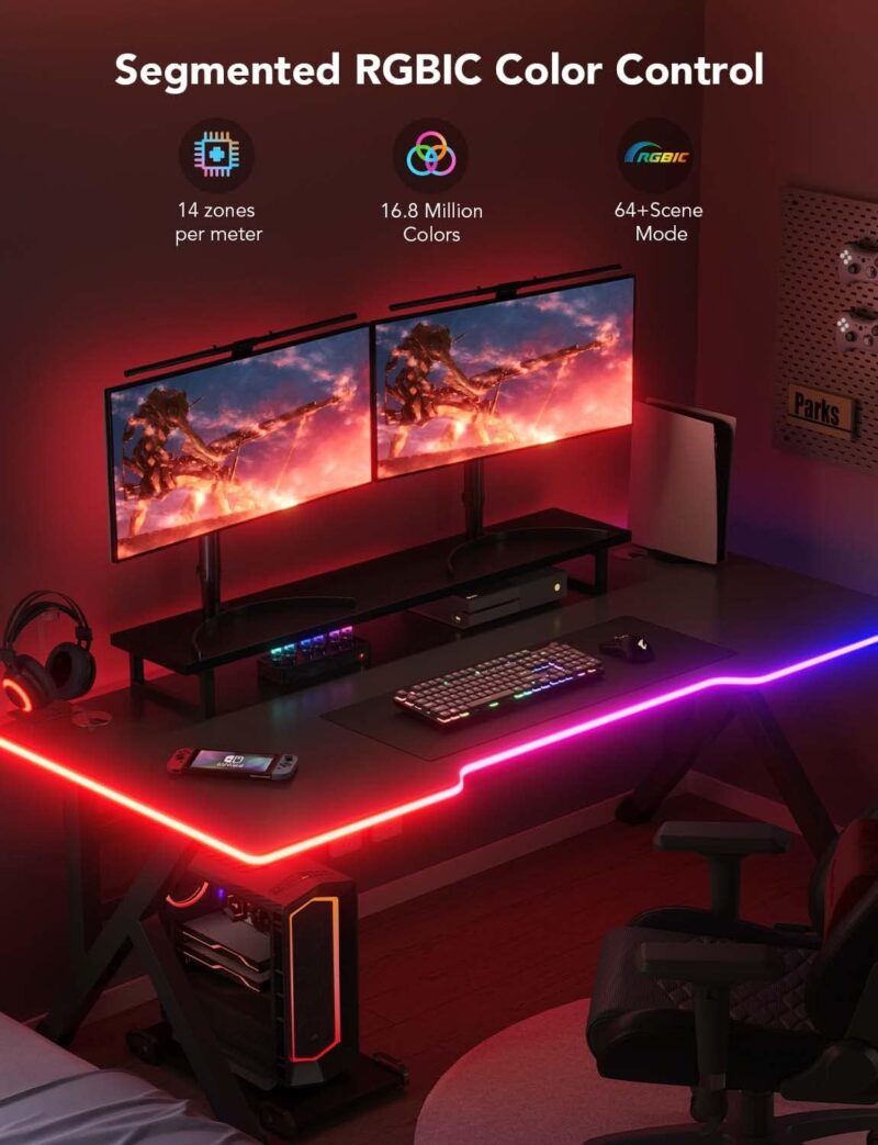 Govee RGBIC Gaming Lights, 10ft Neon Rope Lights Soft Lighting for Gaming Desks, LED Strip Lights Syncing with Razer Chroma, Support Cutting, Smart App Control, Music Sync, Adapter (Only 2.4G Wi-Fi) - Image 2