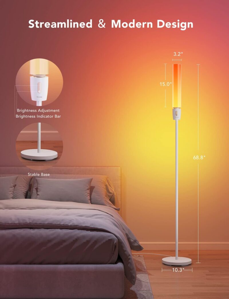 Govee RGBIC Cylinder Floor Lamp, LED Corner Floor Lamp with Wi-Fi App Control, Smart Lamp with 64+ Scenes, DIY Mode, Music Sync, 1500 Lumens Modern Lamp for Bedroom, Living Room - Image 4