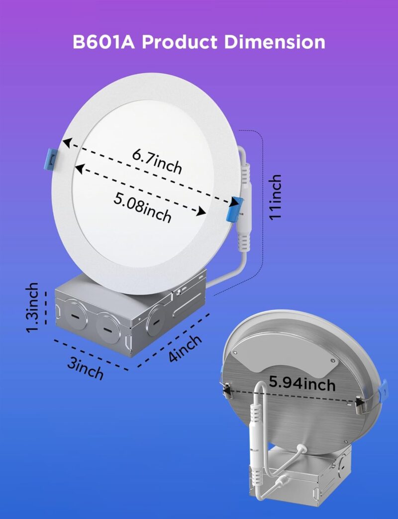 Govee Smart Recessed Lighting 6 Inch, Wi-Fi Bluetooth Direct Connect RGBWW LED Downlight, 65 Scene Mode, Work with Alexa & Google Assistant with Junction Box, 1100 Lumen, 4 Pack - Image 7