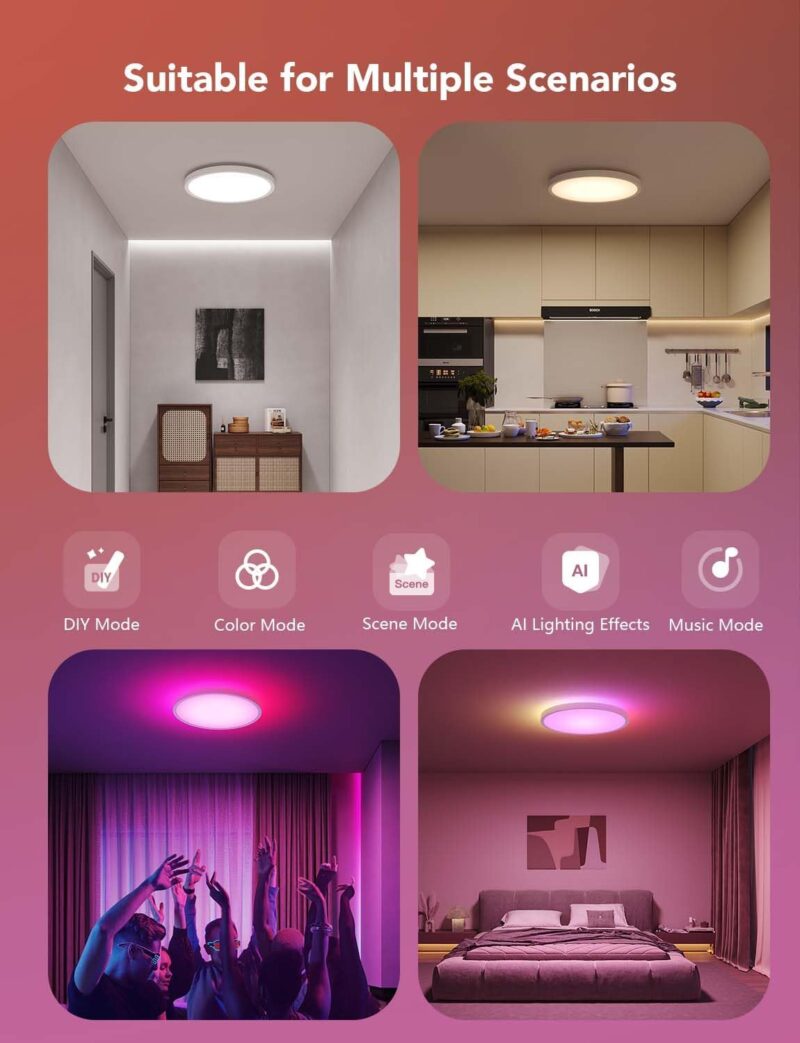 Govee Smart Ceiling Light, RGBIC LED Ceiling Light Fixture, 2400LM Flush Mount Light Fixture, 16 Million DIY Colors, Works with Alexa, 2200K-6500K Ceiling Lights for Bedroom, Living Room, 12 Inch - Image 7