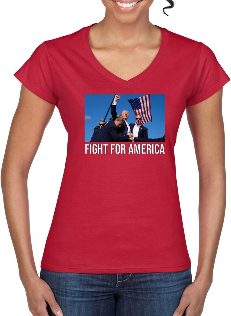 Trump Shot Assassination Attempt Rally Trump 2024 Fight for America American Pride Womens Graphic T-Shirt