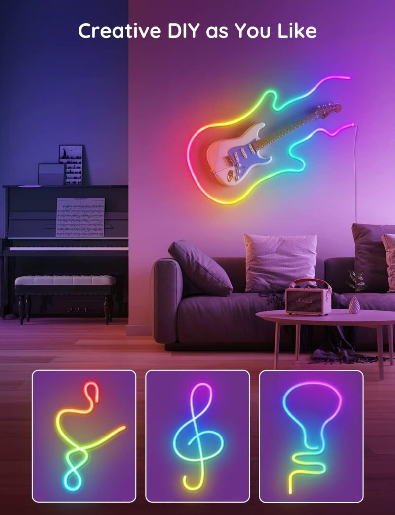 Govee RGBIC Neon Rope Light, 10ft LED Strip Lights, Music Sync, DIY Design, Works with Alexa, Google Assistant, Neon Lights for Gaming Room Living Bedroom Wall Decor (Not Support 5G WiFi) - Image 2