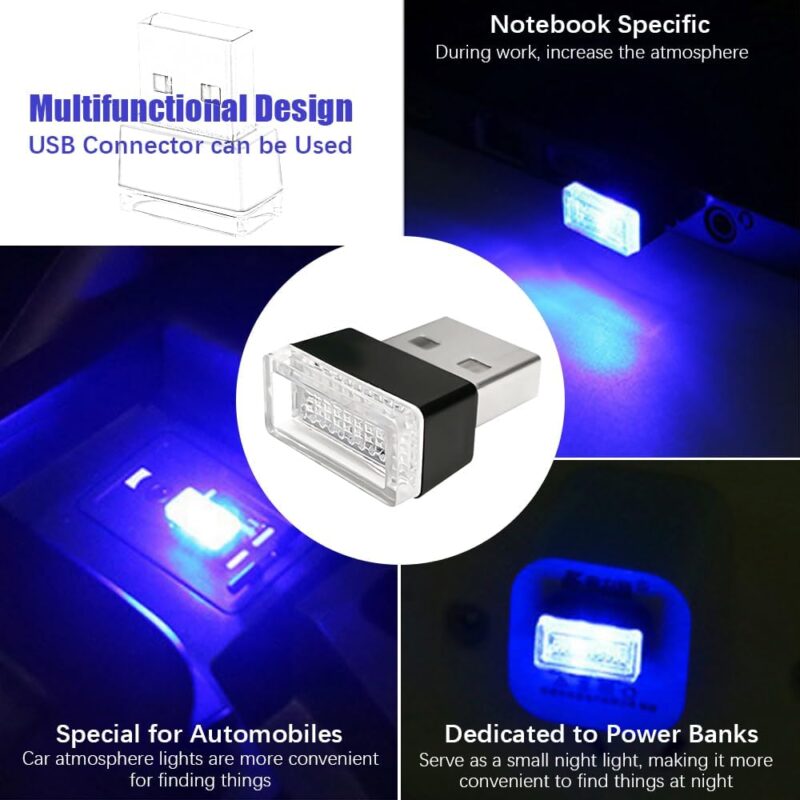 Pincuttee 4PCS USB LED Light for Car,Mini USB LED Light,USB LED Atmosphere Lamp Light,Universal USB LED Light for Car Interior(Blue,4PC) - Image 3