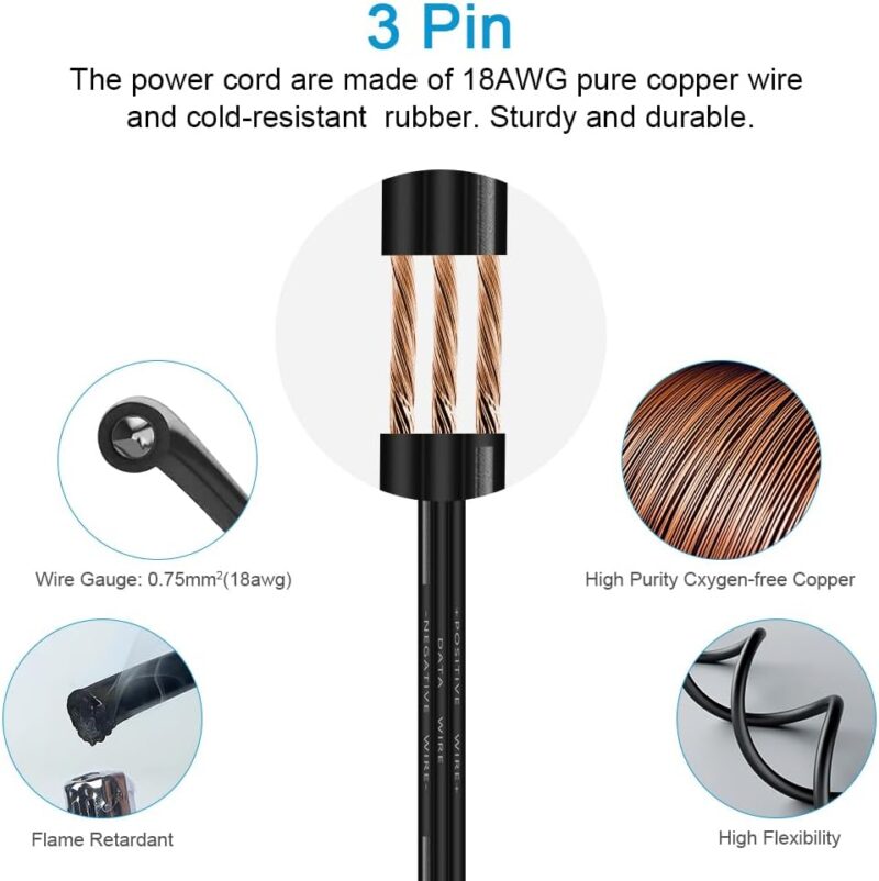 ALITOVE 6.56ft 3 Pin Extension Cable Wire with Male Female X-Connector 18AWG Power Cord IP68 Waterproof for B0923SDR5T B0CM95W84B B0CW9NQ12K B0CM976SKW WS2811 Pixel String Light(2 Pack) - Image 4