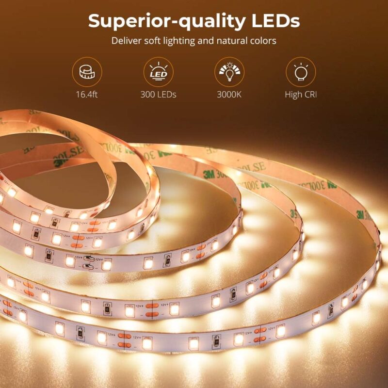 Govee Warm White LED Strip Lights, Bright 300 LEDs, 3000K Dimmable Light Strip 16.4ft with Control Box, LED lights for Bedroom, Kitchen Cabinets, Living Room, ETL Listed Adapter Included - Image 5