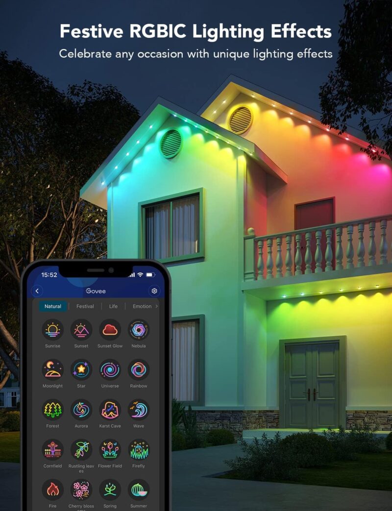 Govee Permanent Outdoor Lights, Smart RGBIC Outdoor Lights with 75 Scene Modes, 100ft with 72 LED Eaves Lights IP67 Waterproof for Outdoor Decor, Garden Decor, Work with Alexa, Google Assistant - Image 3