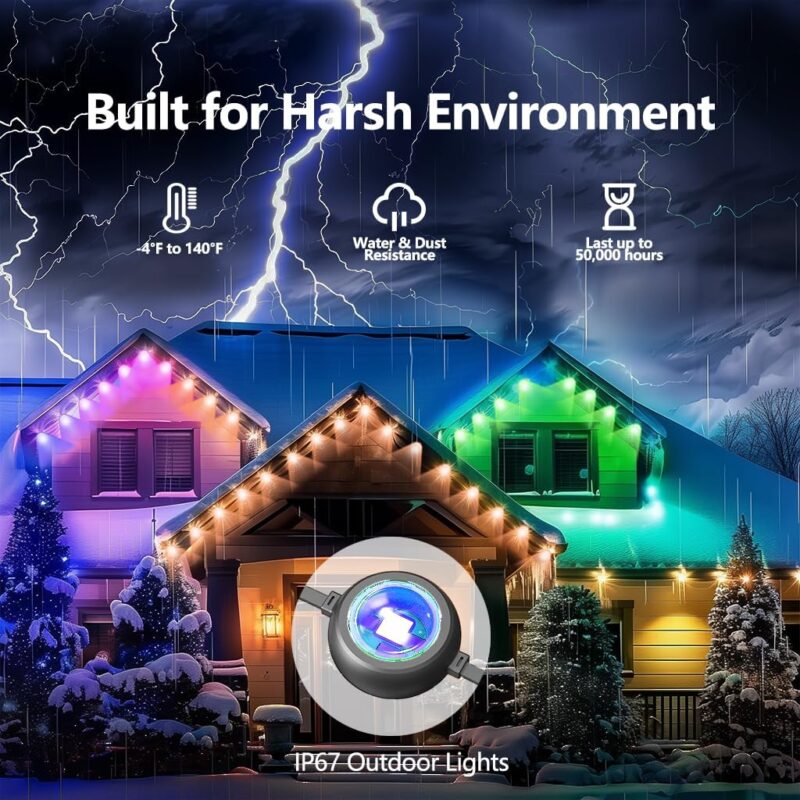 Permanent Outdoor Lights with Remote, 50ft with 20 LED Lights, RGB and Warm Cold White Eave Lights with Multiple Scene Modes, IP67 Waterproof for Mothers Day, Christmas Decor, Party Decor - Image 6