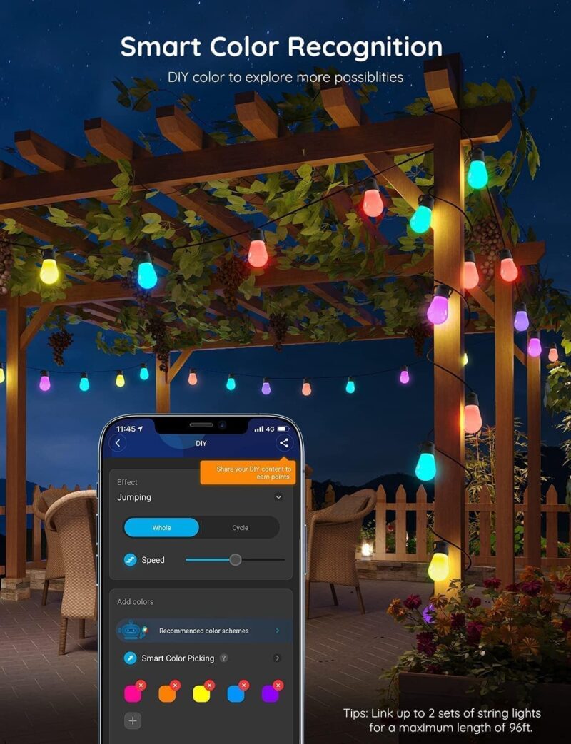 Govee Smart Outdoor String Lights H7021, RGBIC Warm White 96ft (2 Ropes of 48ft) LED Bulbs, WiFi Patio Lights Work with Alexa, Google, APP Control, IP65 Waterproof, Dimmable for Balcony, Backyard - Image 2