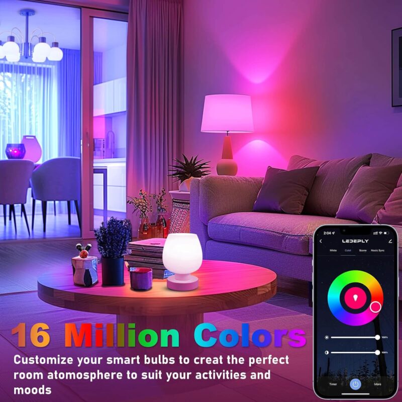 A15 LED Smart Bulb, 5W=40W,Compatible with Alexa, Google Assistant, E12 Base, Dimmable, 2.4G WiFi ONLY, RGB Color Changing, Tunable White 2700K-6500K, Globe Shape, G45 Ceiling Fan Light Bulbs 4 Pack - Image 3