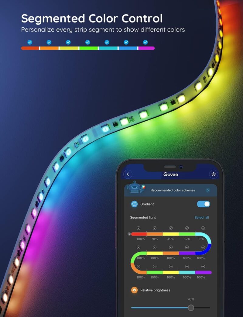 Govee 32.8ft LED Strip Lights RGBIC App Control, Smart LED Strips with Segmented Color Control Intelligent Color Picking, Music Sync LED Lights for Bedroom, Kitchen, Party, Home Decor (2x16.4ft) - Image 2