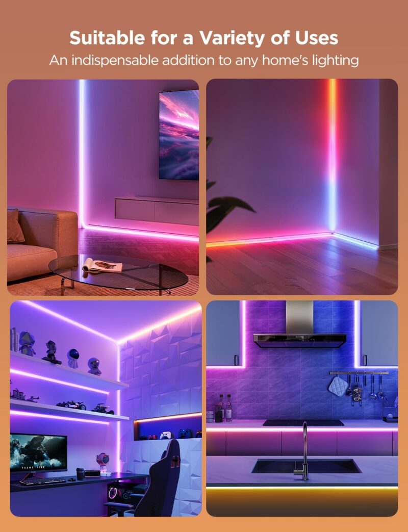 Govee Neon Rope Light for Wall Lining, LED Rope Lights Work with Matter, Google Assistant, Alexa, 16.4ft RGBIC Strip Lights with Smart App Control and Music Sync for Living Room, Bedroom, Wall Corners - Image 5