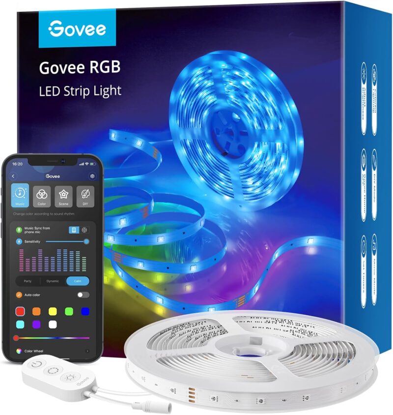 Govee Smart LED Strip Lights, 16.4ft WiFi LED Strip Lighting Work with Alexa and Google Assistant, 16 Million Colors with App Control and Music Sync LED Lights for Bedroom, Kitchen, TV, Party