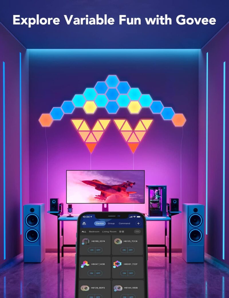 Govee Glide Hexa Light Panels, RGBIC Hexagon LED Wall Lights, Wi-Fi Smart Home Decor Creative Wall Lights with Music Sync, Works with Alexa Google Assistant for Indoor Decor, Gaming Decor, 10 Pack - Image 7