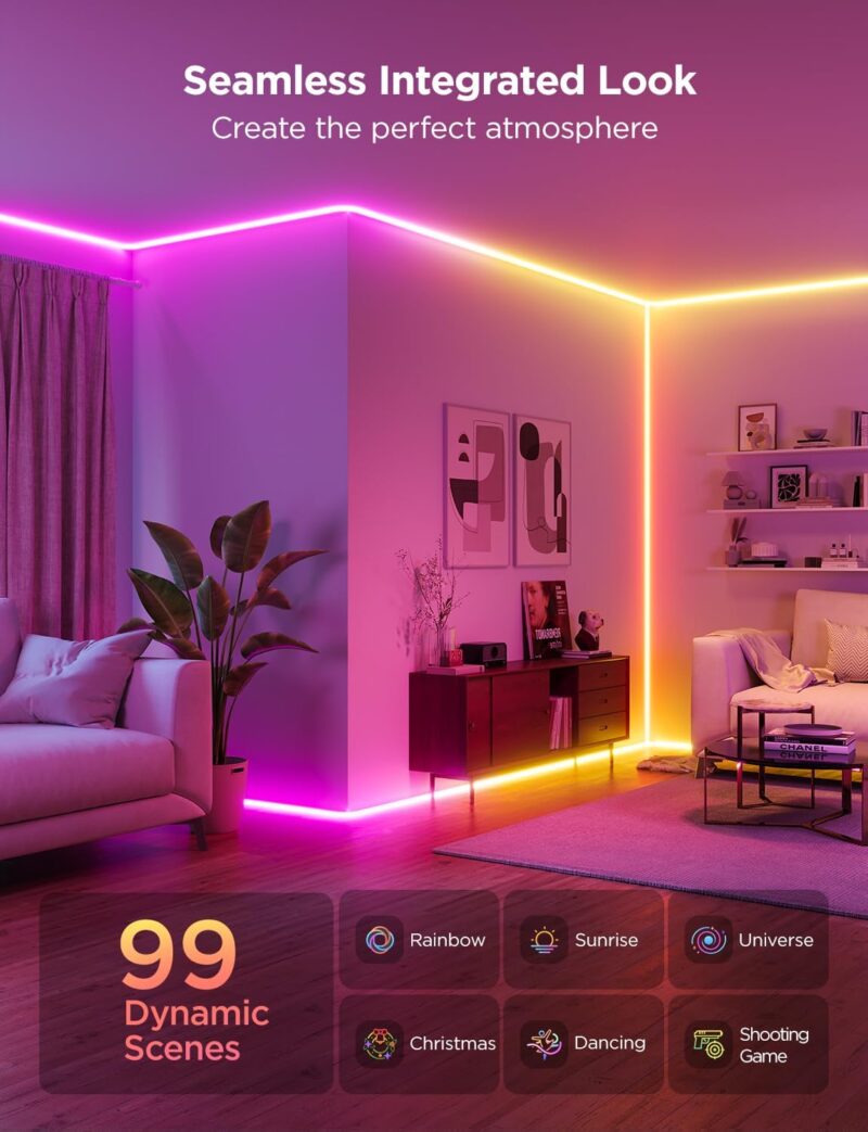 Govee Neon Rope Light for Wall Lining, LED Rope Lights Work with Matter, Google Assistant, Alexa, 16.4ft RGBIC Strip Lights with Smart App Control and Music Sync for Living Room, Bedroom, Wall Corners - Image 6