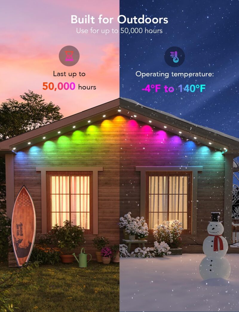 Govee Permanent Outdoor Lights, Smart RGBIC Outdoor Lights with 75 Scene Modes, 100ft with 72 LED Eaves Lights IP67 Waterproof for Outdoor Decor, Garden Decor, Work with Alexa, Google Assistant - Image 4