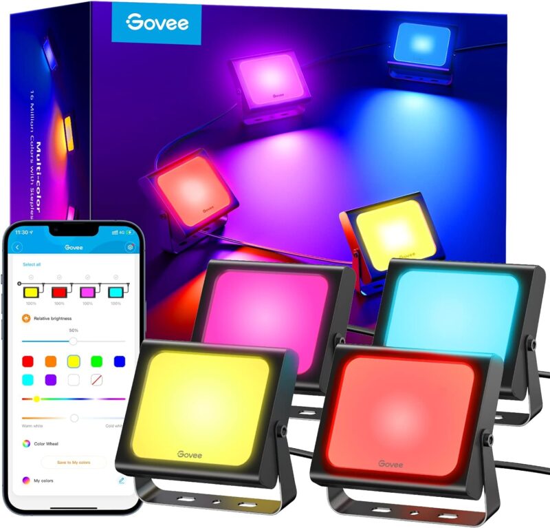 Govee Outdoor Lights, Flood Lights Uplight 2 in 1, LED Landscape Lighting, Patio lights Low Voltage Landscape Lights, IP65 Pathway Lights with App Control, Garden Yards, Holiday Lights, Wired 4 Pack