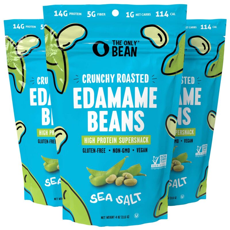 The Only Bean - Crunchy Roasted Edamame Beans (Sea Salt) - Keto Snacks (2g Net) - High Protein Healthy Snacks (14g Protein) - Low Carb & Calorie, Gluten-Free Snack, Vegan Food - 4 oz (3 Pack)