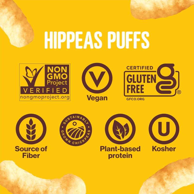 Hippeas Chickpea Puffs, Vegan White Cheddar, 0.8 Ounce (Pack of 18), 3g Protein, 2g Fiber, Vegan, Gluten-Free, Crunchy, Plant Protein Snacks - Image 3