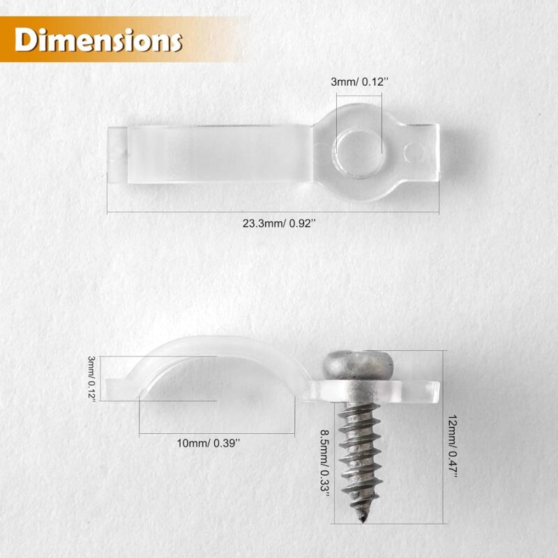 GRIVER 100 Pack Strip Light Mounting Brackets,Fixing Clips,One-Side Fixing,100 Screws Included (Ideal for 10mm Wide Waterproof Strip Lights) - Image 2