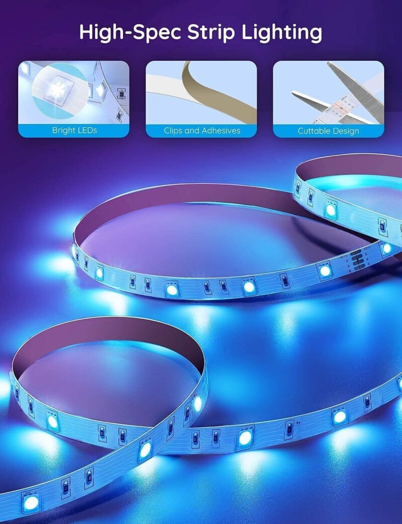 Govee 100ft LED Strip Lights, Bluetooth RGB LED Lights with App Control, 64 Scenes and Music Sync LED Strip Lighting for Bedroom, Living Room, Kitchen, Party, ETL Listed Adapter - Image 8