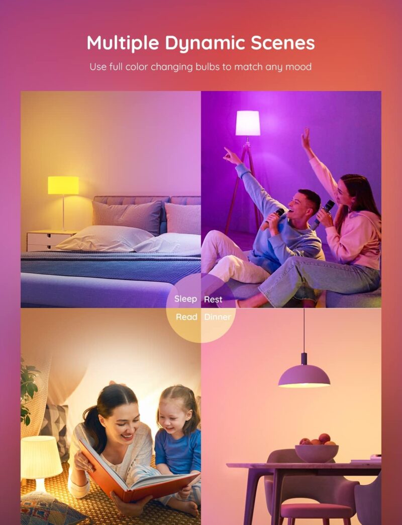 Govee Smart Light Bulbs, Color Changing Light Bulb, Work with Alexa and Google Assistant, 16 Million Colors RGBWW, WiFi & Bluetooth LED Light Bulbs, Music Sync, A19, 800 Lumens, 4 Pack - Image 4