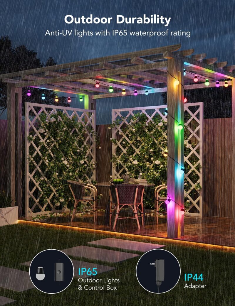 Govee Outdoor String Lights H1, 50ft RGBIC Outdoor Lights with 15 Dimmable Warm White LED Bulbs, Smart Outdoor Lights with 60 Scene Mode, IP65 Waterproof, Work with Alexa for Party, Daily Lighting - Image 5