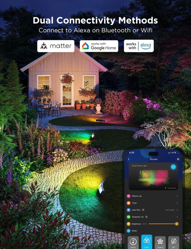 Govee Triad Outdoor Flood Lights, RGBIC Multicolor Outdoor Flood Lights with 4500LM Warm White and Cool White, Smart WiFi Flood Light with App Control, Aluminum Alloy, IP66 for Garden, Yard - Image 6