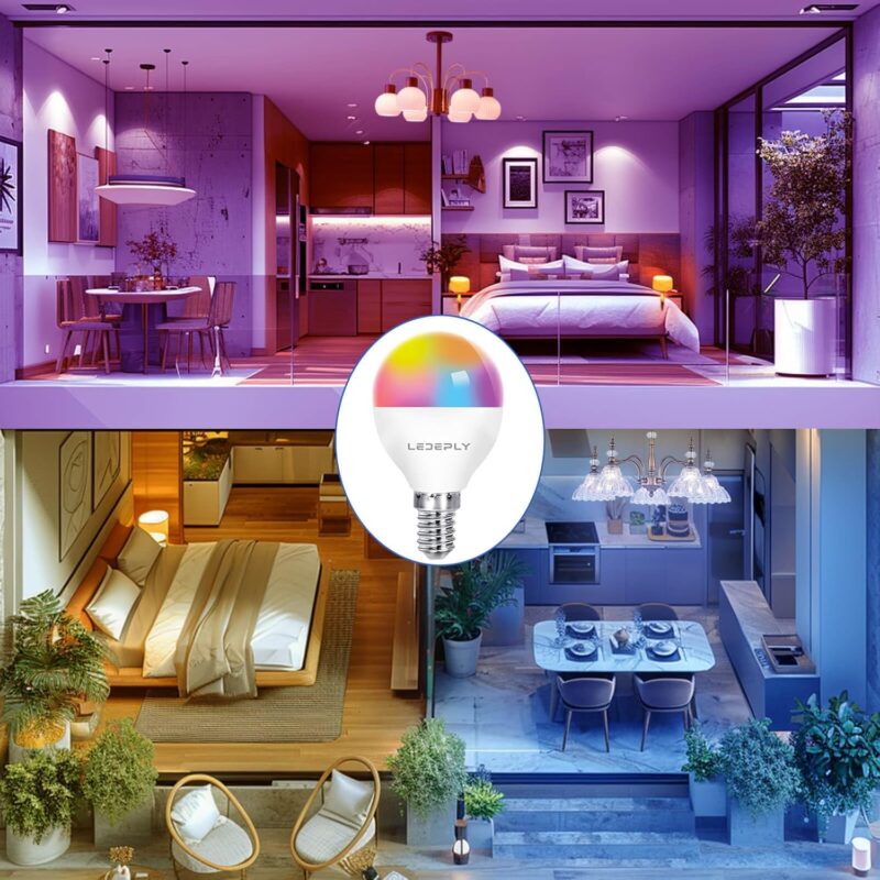 A15 LED Smart Bulb, 5W=40W,Compatible with Alexa, Google Assistant, E12 Base, Dimmable, 2.4G WiFi ONLY, RGB Color Changing, Tunable White 2700K-6500K, Globe Shape, G45 Ceiling Fan Light Bulbs 4 Pack - Image 7