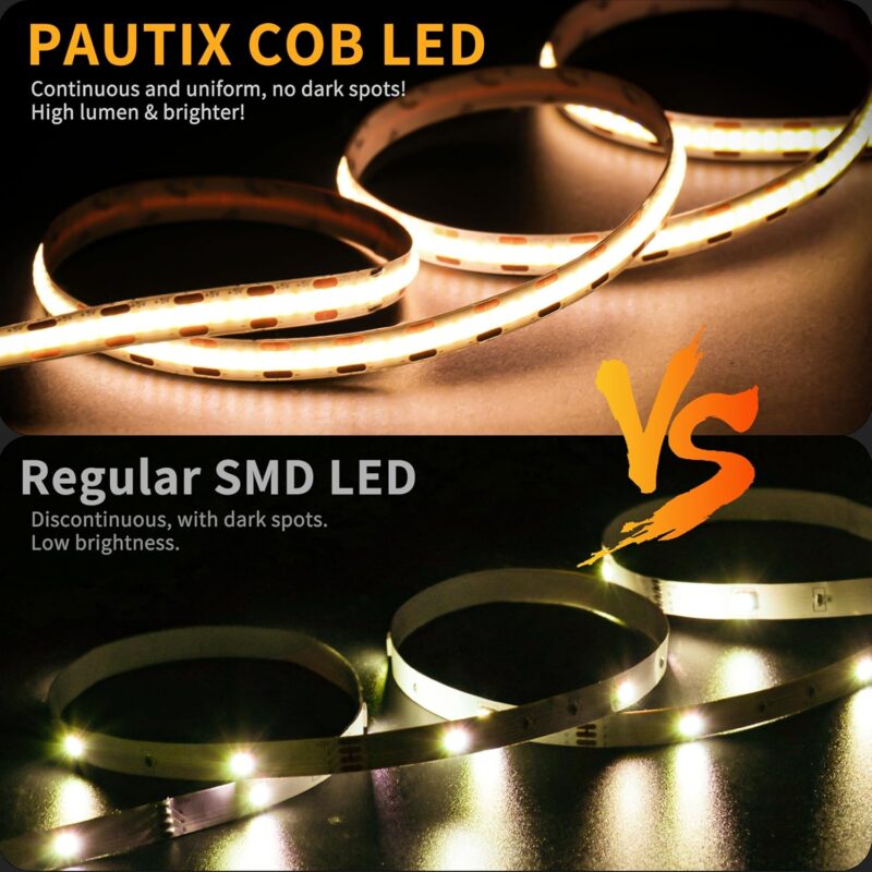 PAUTIX COB LED Strip Light 5V USB 6.56ft/2m 640LEDs 1200lm Dimmable LED Strip Light 3000K Warm White CRI85+ USB TV Backlight,Flexible Under Cabinet Tape Light for Bedroom,Kitchen,Home DIY Lighting - Image 7