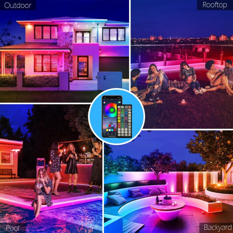 60Ft Outdoor Waterproof LED Strip Lights,Music Sync RGB IP65 Led Lights with App Control and Remote,Color Changing Waterproof Led Rope Lights for Outdoor,Balcony,Roof,Garden,Stairs Party - Image 3