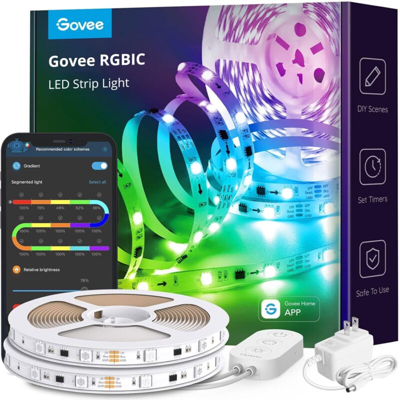 Govee 32.8ft LED Strip Lights RGBIC App Control, Smart LED Strips with Segmented Color Control Intelligent Color Picking, Music Sync LED Lights for Bedroom, Kitchen, Party, Home Decor (2x16.4ft)