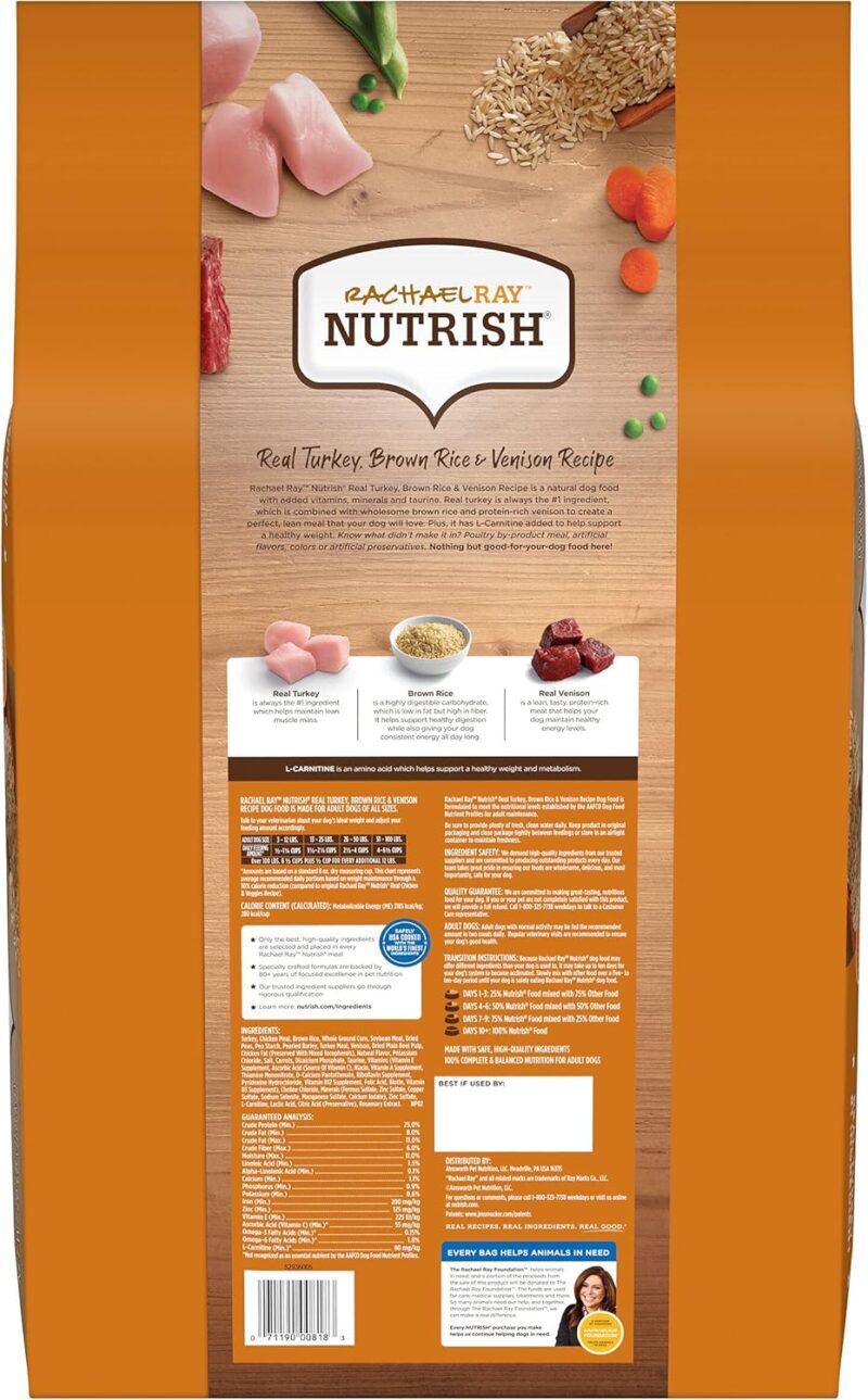 Rachael Ray Nutrish Dry Dog Food, Turkey, Brown Rice & Venison Recipe for Weight Management, 26 Pounds - Image 4