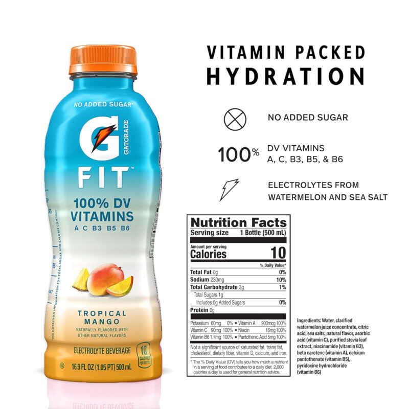 Gatorade Fit Electrolyte Beverage, Healthy Real Hydration, Tropical Mango, 16.9.oz Bottles (12 Pack) - Image 3