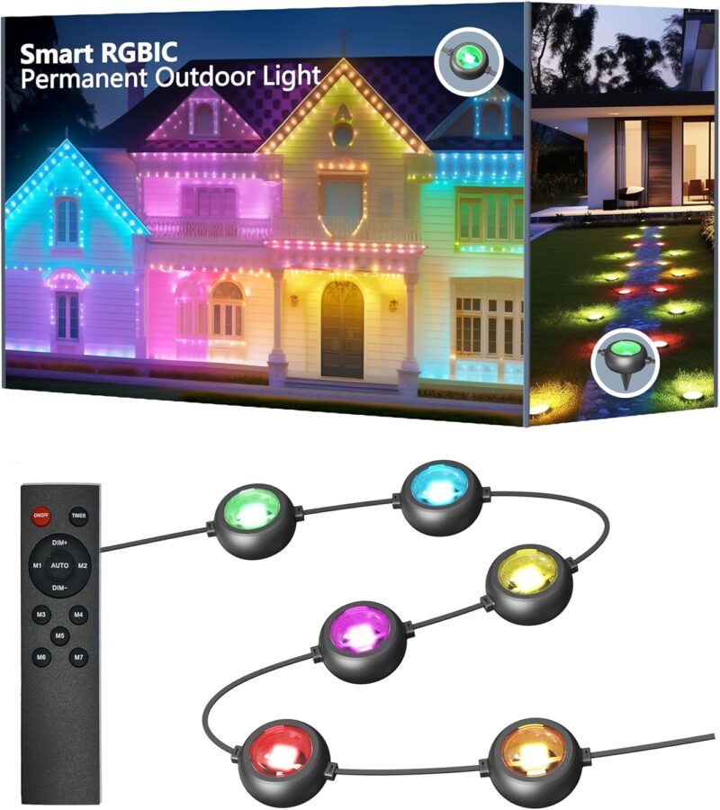 Permanent Outdoor Lights with Remote, 50ft with 20 LED Lights, RGB and Warm Cold White Eave Lights with Multiple Scene Modes, IP67 Waterproof for Mothers Day, Christmas Decor, Party Decor