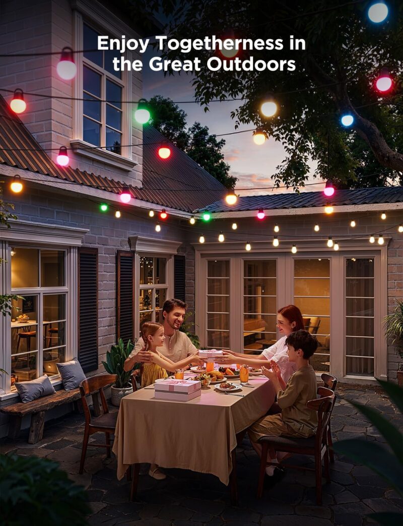 Govee Outdoor String Lights H1, 50ft RGBIC Outdoor Lights with 15 Dimmable Warm White LED Bulbs, Smart Outdoor Lights with 60 Scene Mode, IP65 Waterproof, Work with Alexa for Party, Daily Lighting - Image 2