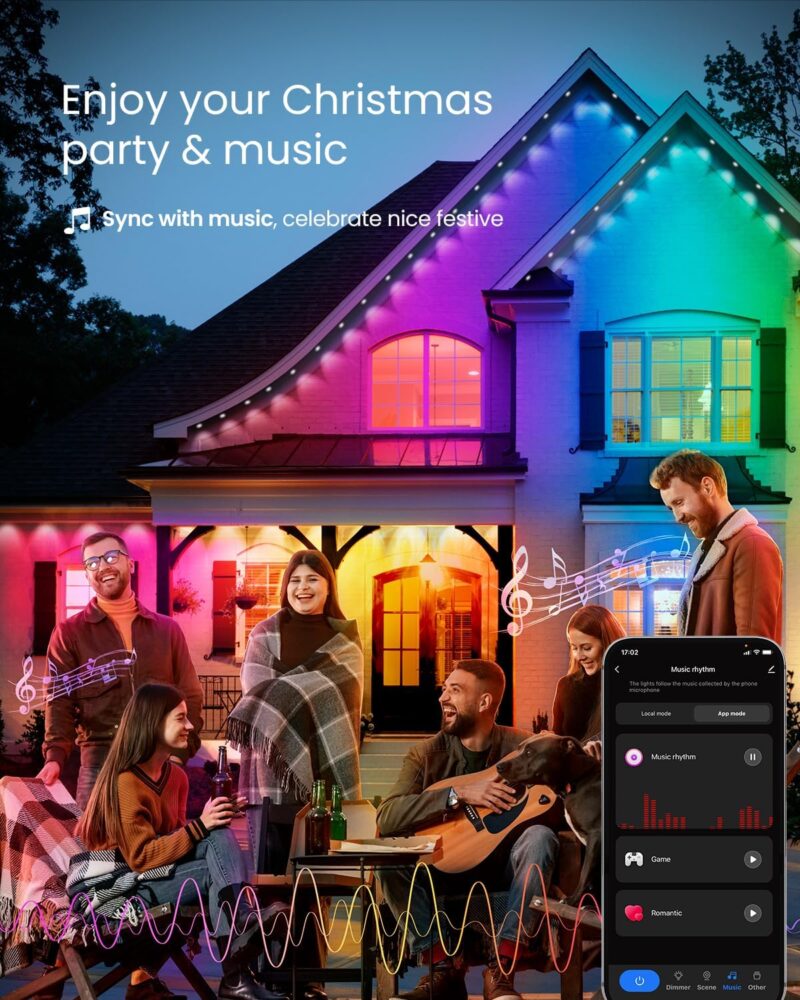 100ft Permanent Outdoor Christmas Lights, 72 RGB+IC LEDs DIY Smart Outside String Eave Light for Eternity, App& Remote, 54 Scene, Waterproof House for All Season Holidays, Alexa, Google Assistant - Image 7