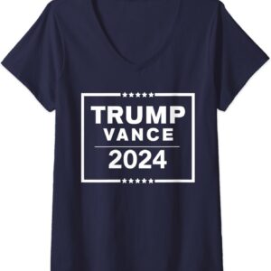 Womens Trump Vance 2024 American Flag Republican President V-Neck T-Shirt