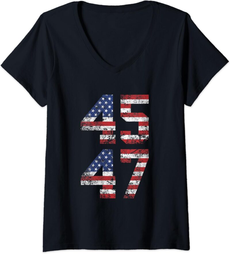 Womens 45 47 Trump 2024 V-Neck T-Shirt