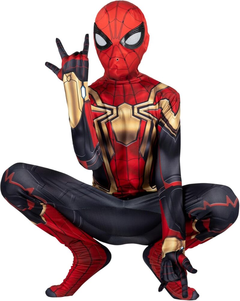 Marvel Integrated Spider-Man Official Youth Deluxe Zentai Costume - Stretch Spandex with Hidden Zippers and Wrist Slits