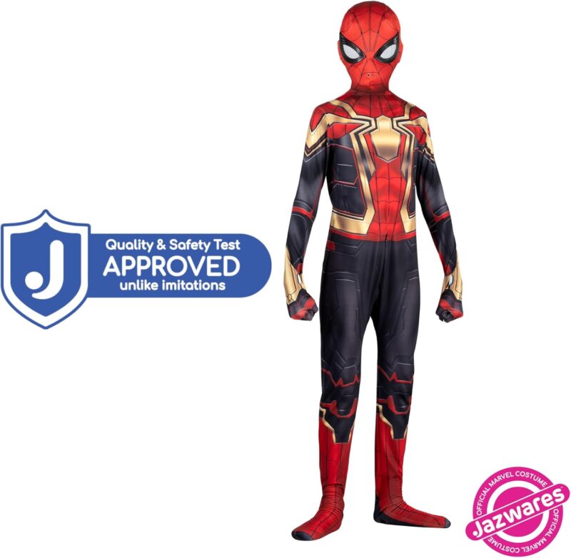 Marvel Integrated Spider-Man Official Youth Deluxe Zentai Costume - Stretch Spandex with Hidden Zippers and Wrist Slits - Image 2