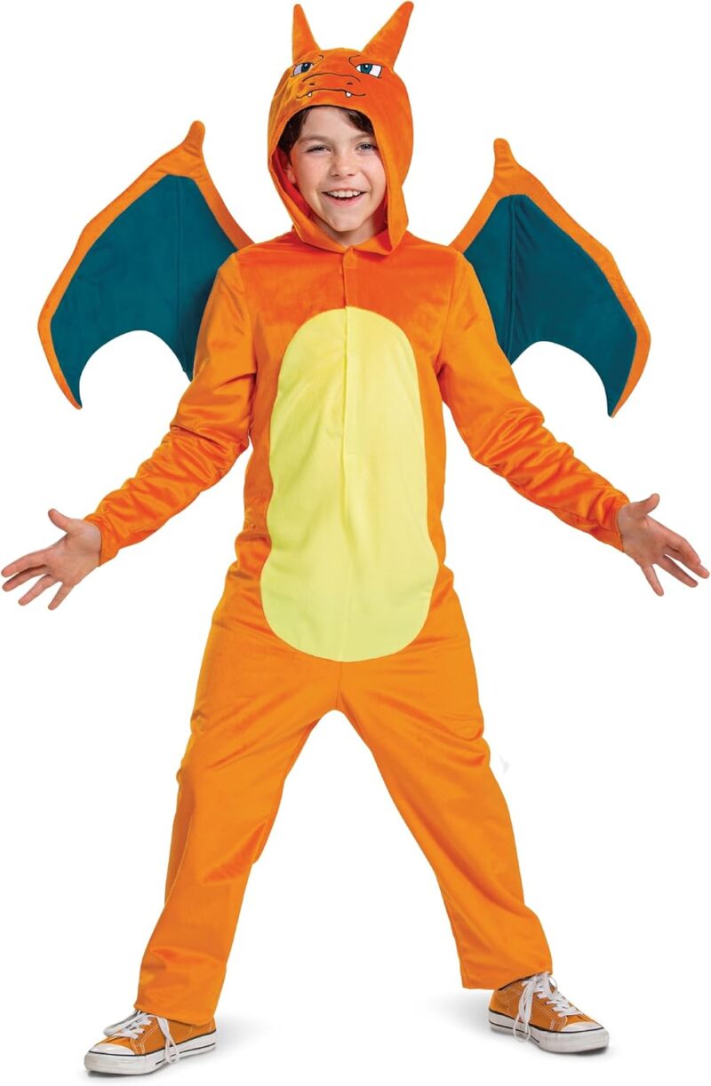 Disguise Charizard Costume for Kids, Official Pokemon Costume Hooded Jumpsuit, Child Size XL (14-16)