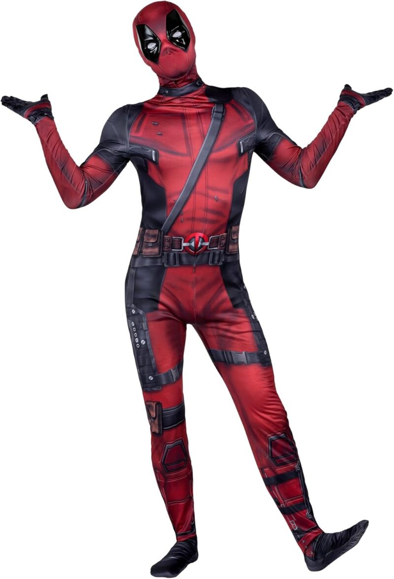 MARVEL Deadpool Official Adult Deluxe Zentai Halloween Costume - Stretch Spandex with Wrist Slits