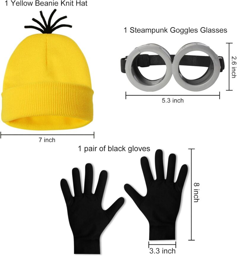 3 Pcs Halloween Costume Accessories Adult,Goggles Glasses/Yellow Beanie/Gloves for Men Women Cosplay Party Set - Image 2