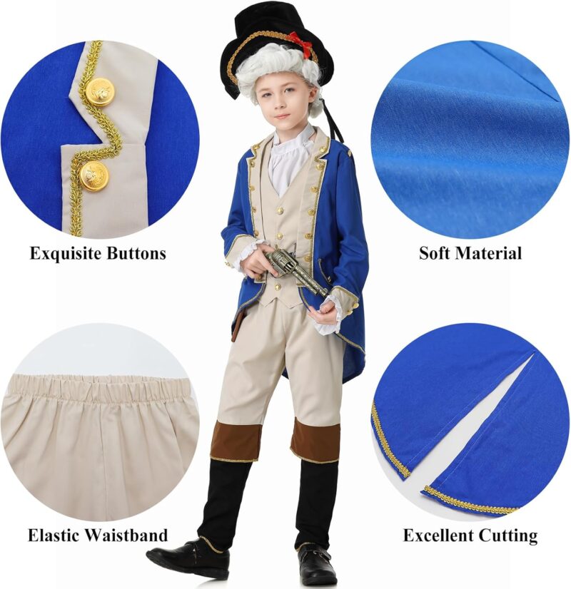 George Washington Costume Boys Colonial Patriot Revolutionary War Founding Father Hamilton Costume Kids Boys - Image 3