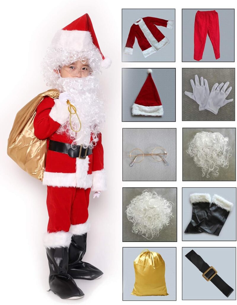 ADOMI Children's Deluxe Santa Suit 10pc. Christmas Child Santa Claus Kids Halloween Costume Cosplay - Image 4