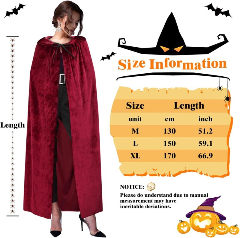 Sarfel Hooded Cloak Velvet Cape with Hood Halloween Capes Women Witch Costume Vampire Cloak Wizard Robe Men Cosplay Costume - Image 5